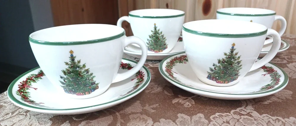 Christopher Radko Traditions Holiday Christmas Celebrations 4 Cup & Saucer Sets